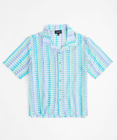 Textured Knit Short Sleeve Button Down Shirt - Light Blue